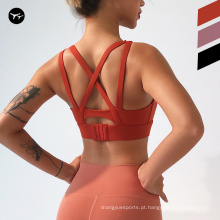 Mulheres Sexy Cross Back Soft Fit Strappy Running Gym Yoga Bra Compressão Fitness Workout Yoga Sports Bra